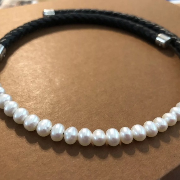 Silpada Freshwater Pearl & Black Leather Choker N1066 Vintage - Picture 3 of 15
